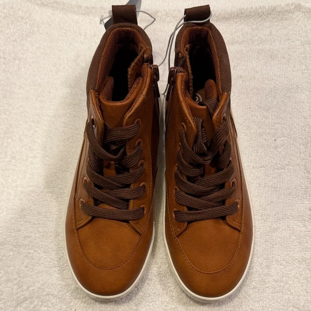Cat & Jack Kids’ Brown High-Top Sneakers with White Sole.